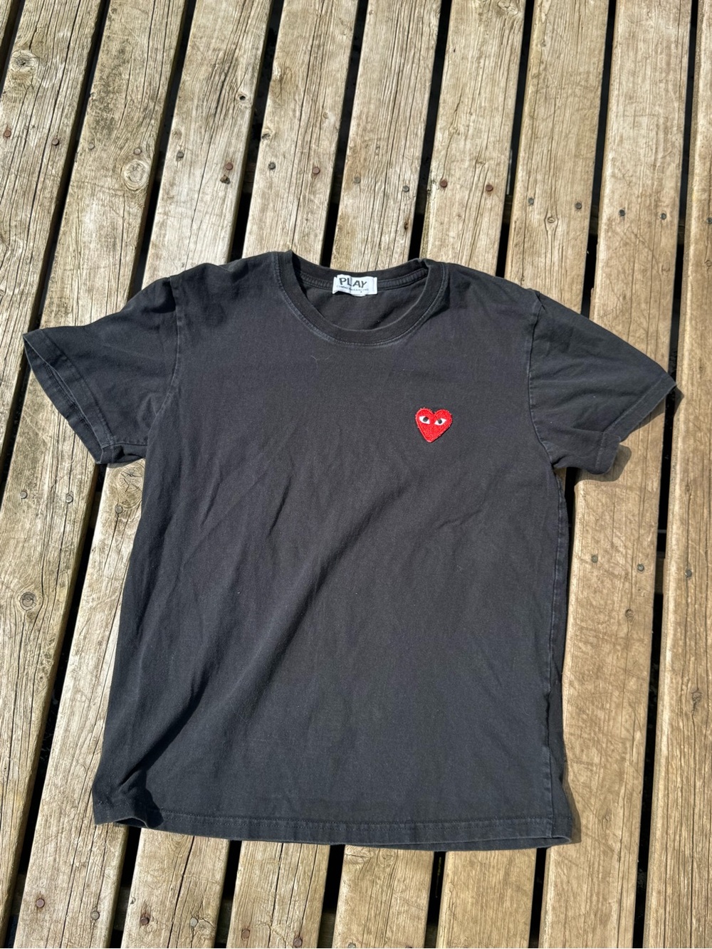Comme des Garçons PLAY Black Tee with Red Heart Patch (S)